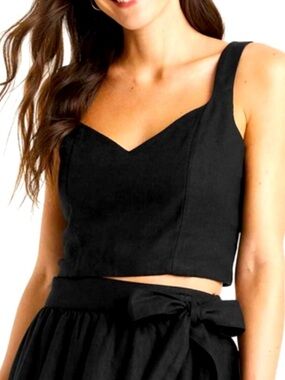 A New Day chic Woman's Black Linen Blend Cropped Tank Top L